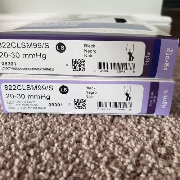 2 pair Brand new Sigvaris Men Black medical compression socks knee high Size LS - Picture 2 of 3